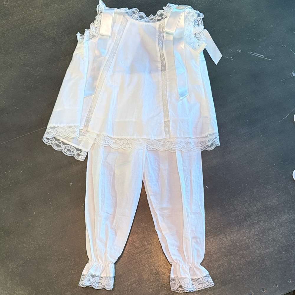 Remember Nguyen Heirloom Kids White Lace Trim Matching Set NWOT